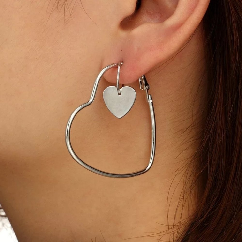 2Pair Double Heart Hoop Dangle Earrings - Picture 1 of 7